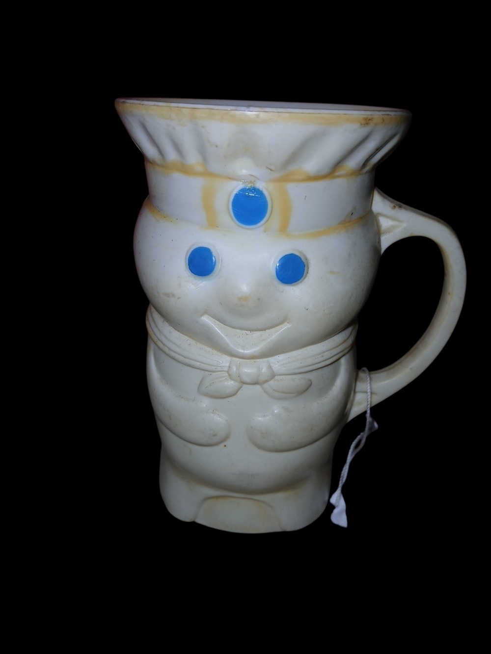 White Ceramic Character Pitcher with Blue Accent